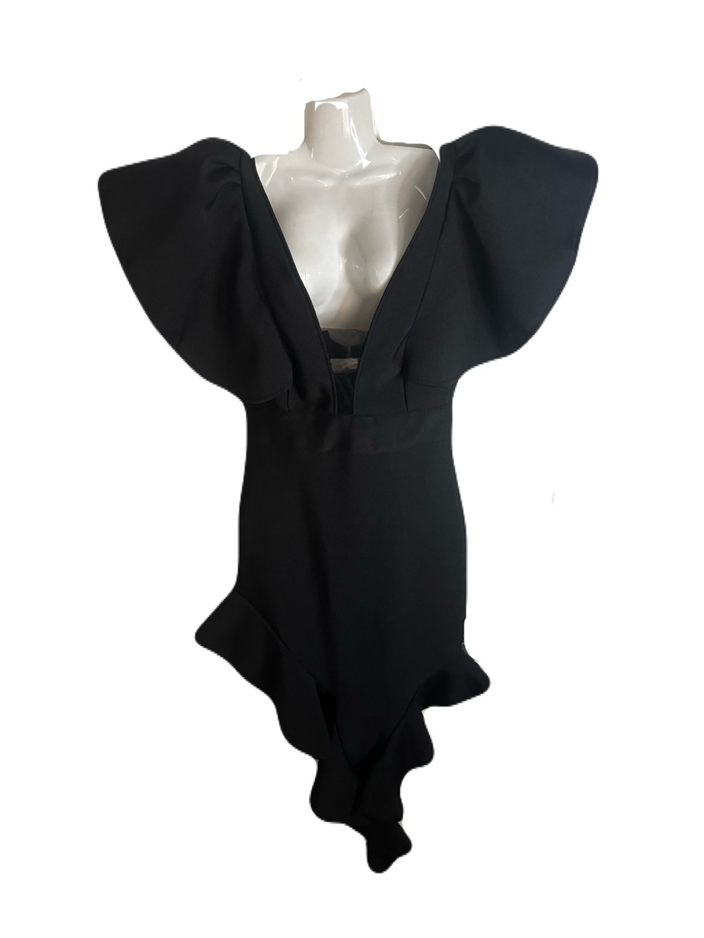 Elegant Black asymmetrical Ruffle Dress with Statement Sleeves - Picture 10 of 16